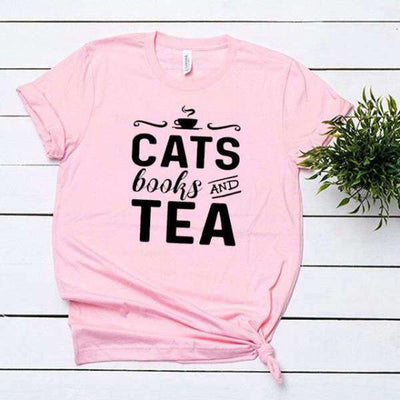 T-Shirt Cats Books Tea
