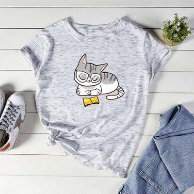 T-Shirt Femme Chat Lecteur